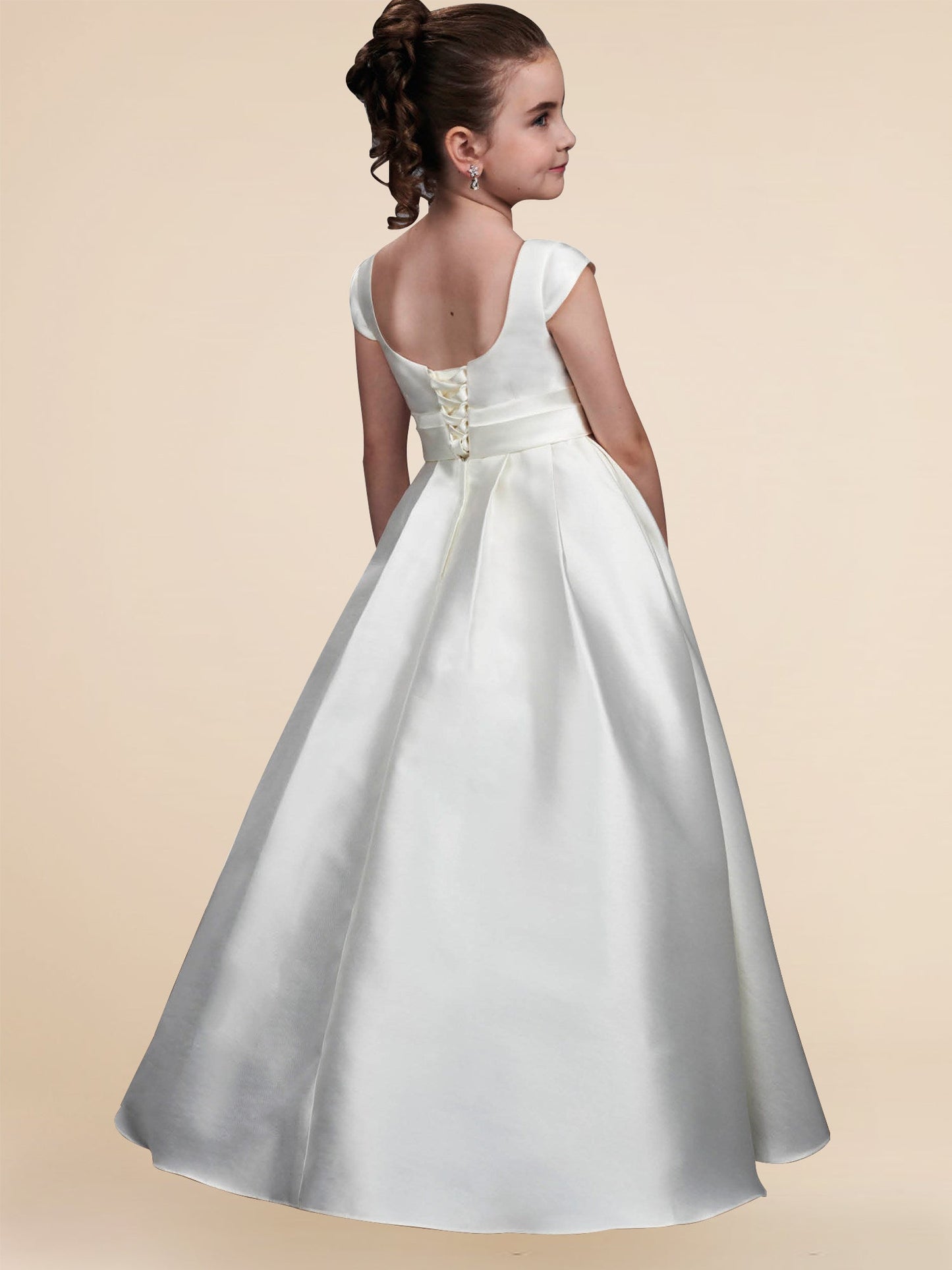 Satin A-Line Scoop Neck Sleeveless Flower Girl Dress-M500040