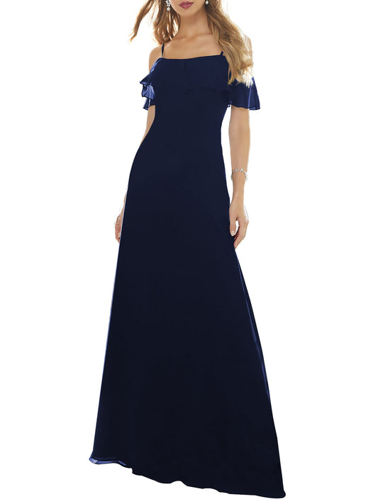 Chiffon Off the Shoulder Sleeveless Bridesmaid Dress| Plus Size | 60+ Colors