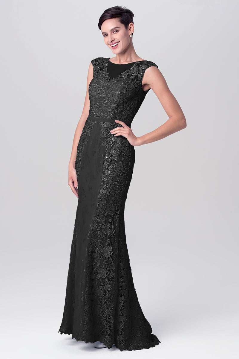 Lace Column Scoop Neck Sleeveless Bridesmaid Dress-MB0113115