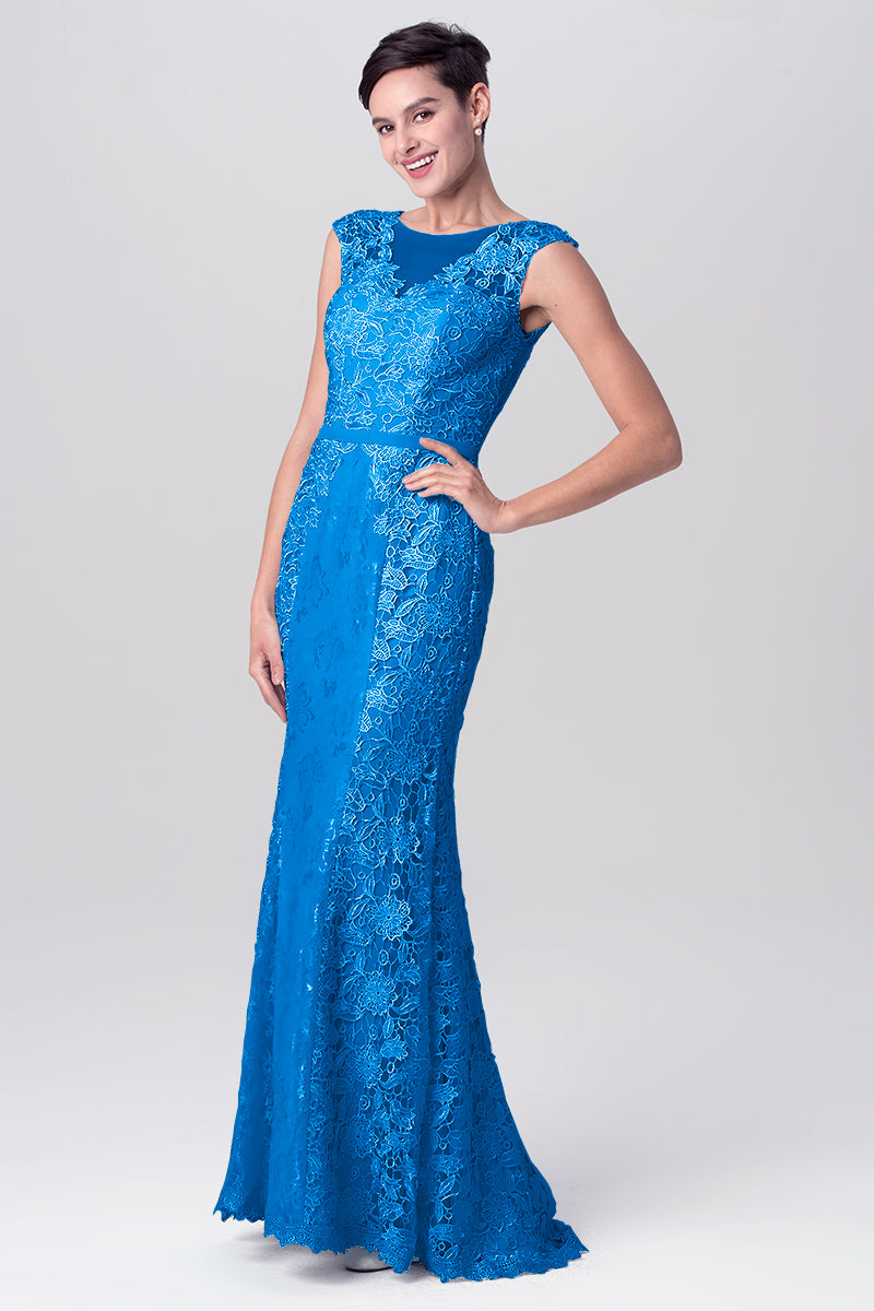 Lace Column Scoop Neck Sleeveless Bridesmaid Dress-MB0113115