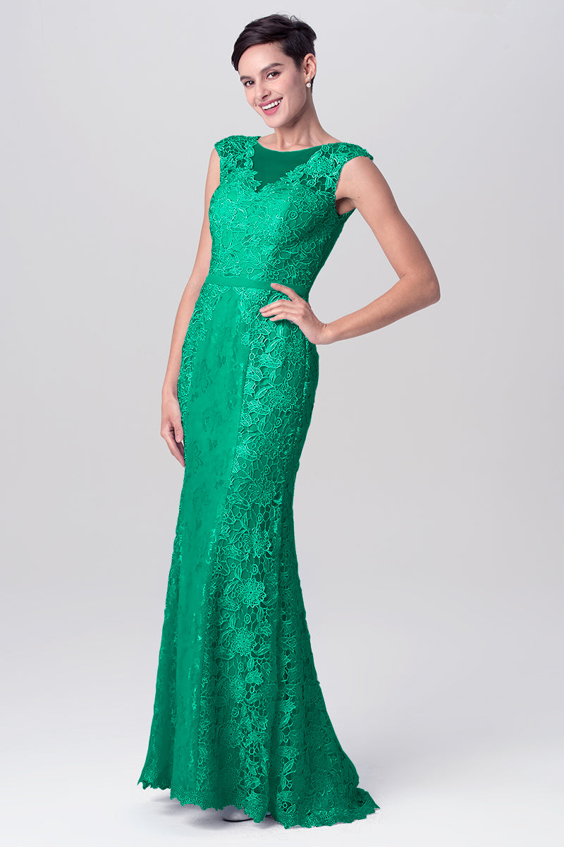 Lace Column Scoop Neck Sleeveless Bridesmaid Dress-MB0113115