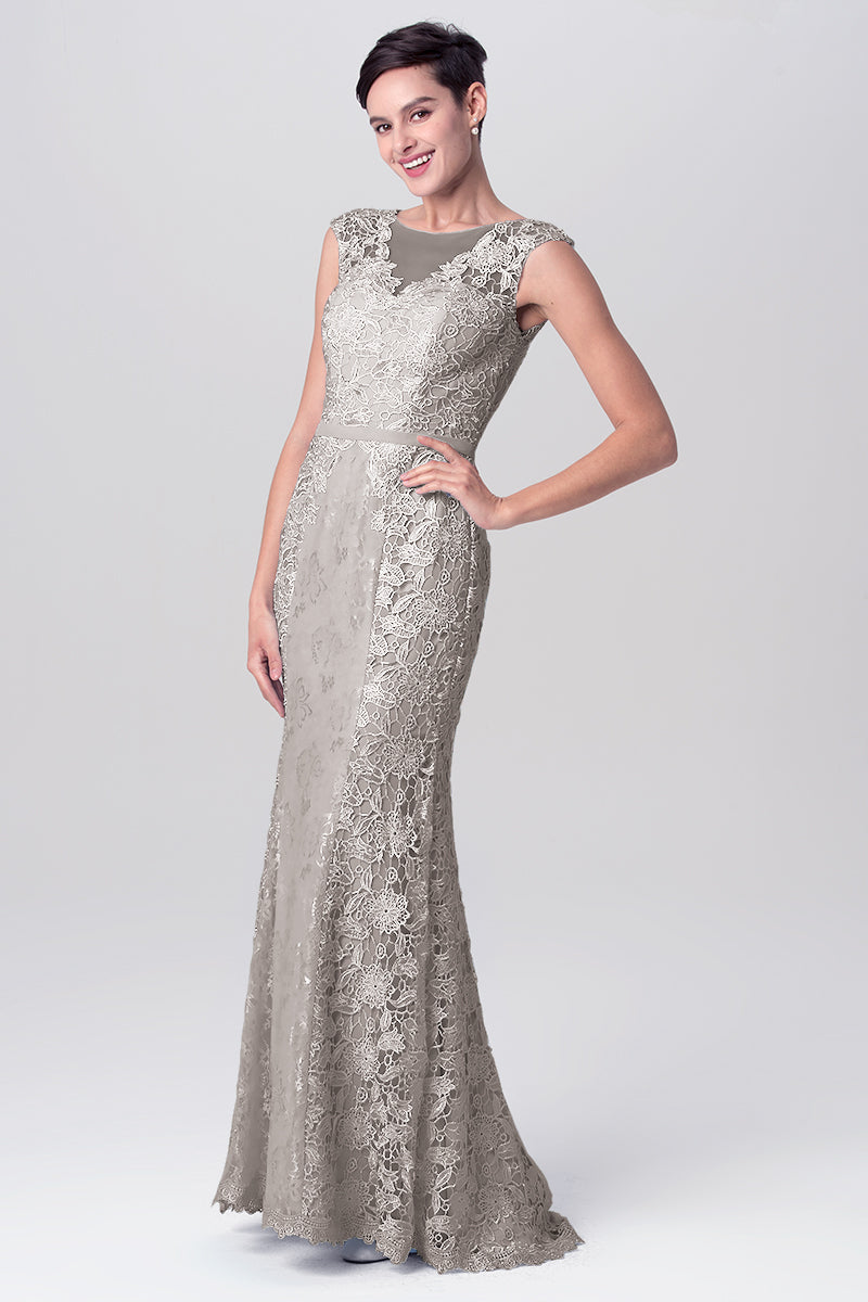 Lace Column Scoop Neck Sleeveless Bridesmaid Dress-MB0113115