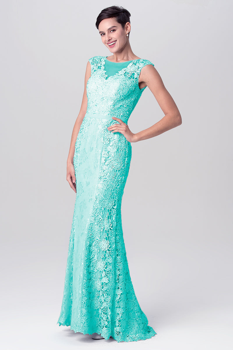 Lace Column Scoop Neck Sleeveless Bridesmaid Dress-MB0113115