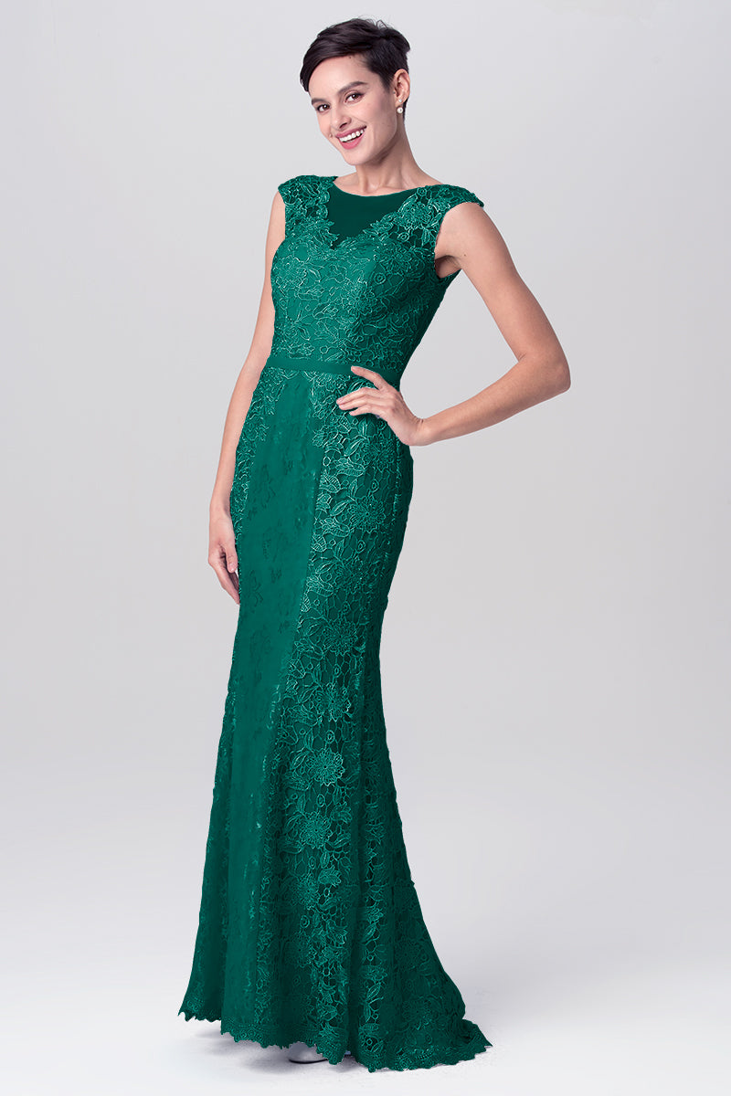Lace Column Scoop Neck Sleeveless Bridesmaid Dress-MB0113115