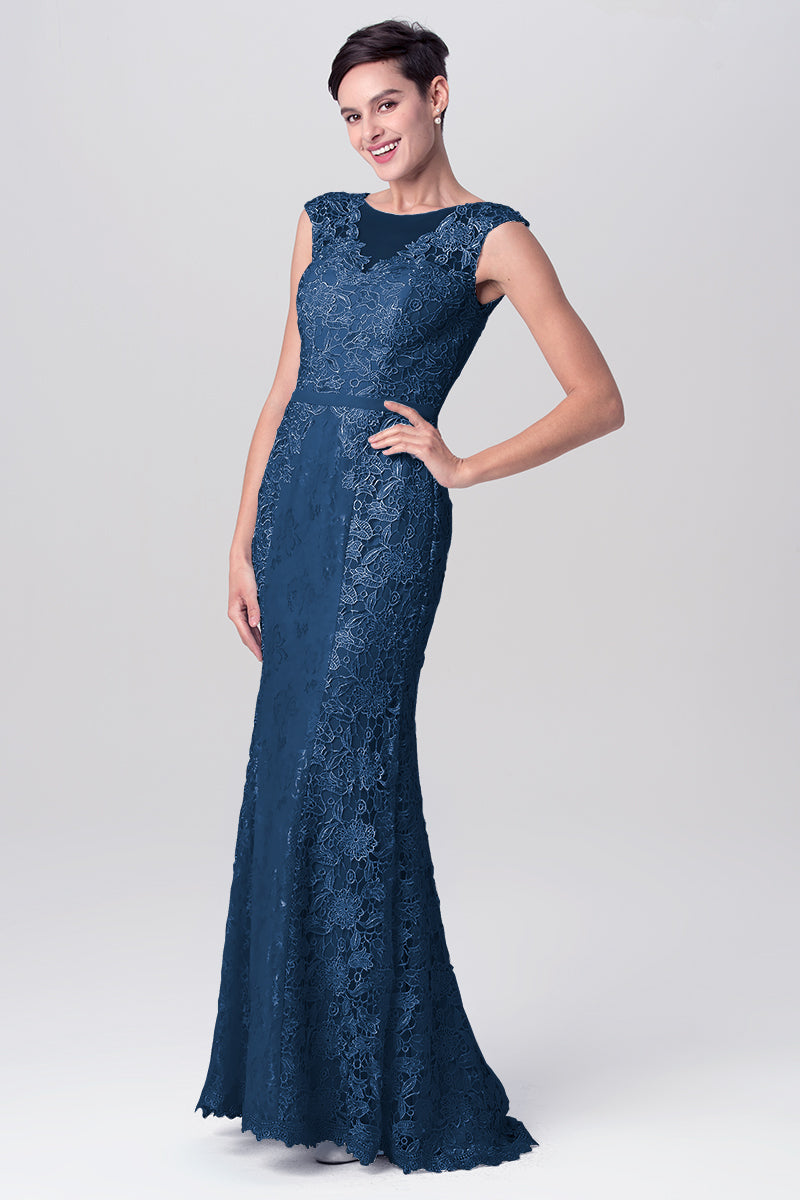 Lace Column Scoop Neck Sleeveless Bridesmaid Dress-MB0113115