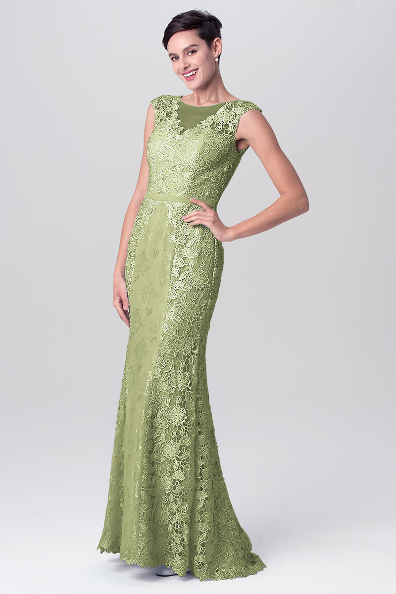 Lace Column Scoop Neck Sleeveless Bridesmaid Dress-MB0113115