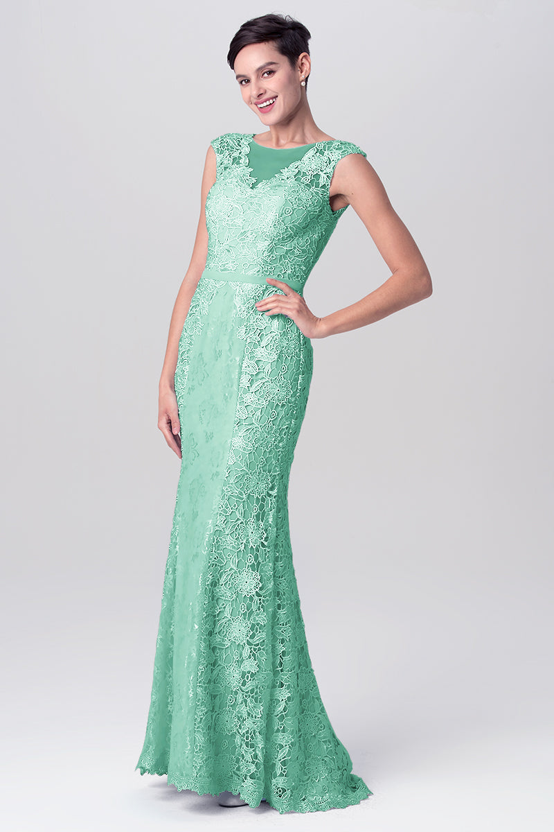 Lace Column Scoop Neck Sleeveless Bridesmaid Dress-MB0113115