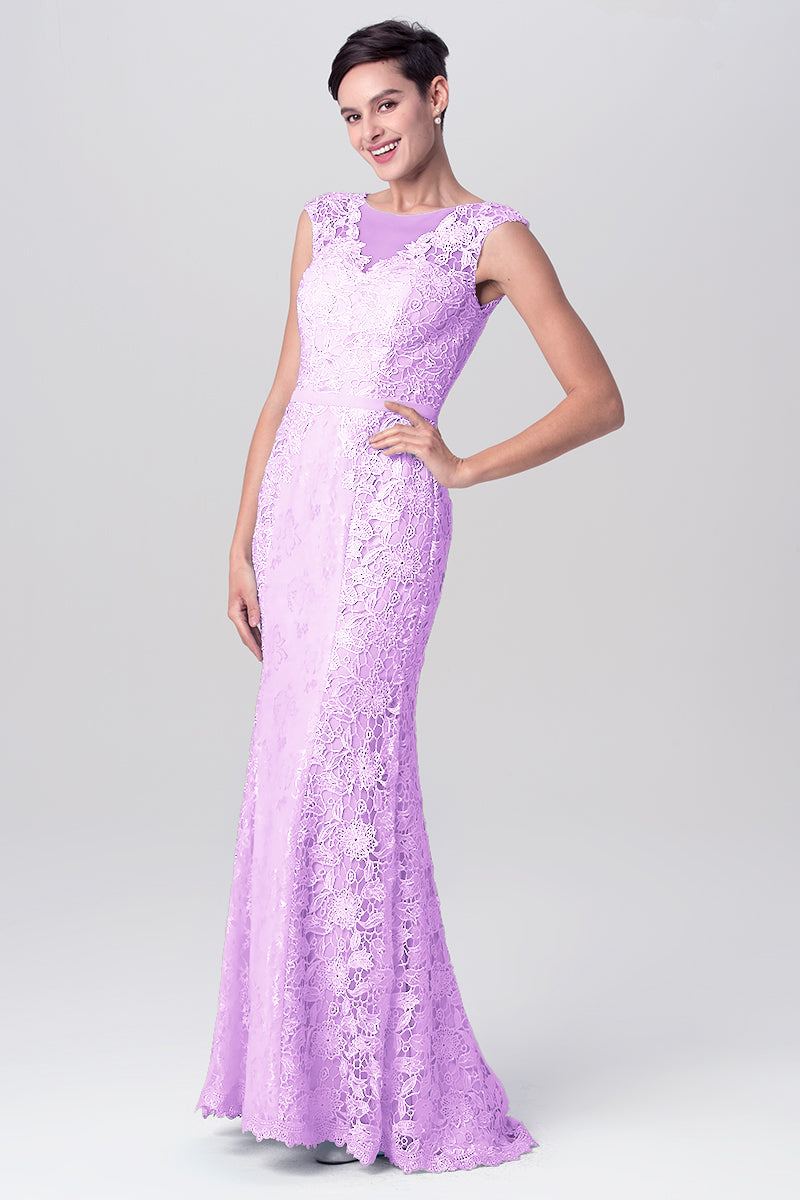Lace Column Scoop Neck Sleeveless Bridesmaid Dress-MB0113115