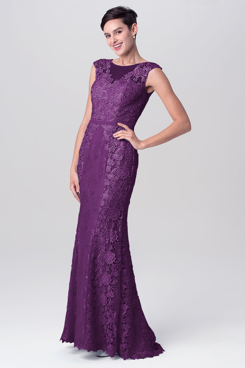 Lace Column Scoop Neck Sleeveless Bridesmaid Dress-MB0113115