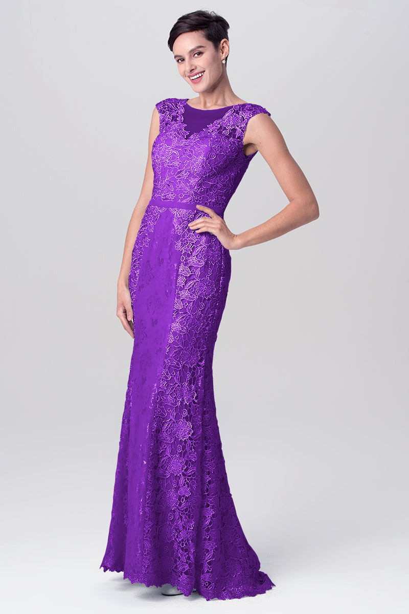 Lace Column Scoop Neck Sleeveless Bridesmaid Dress-MB0113115