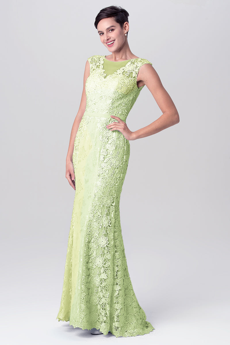 Lace Column Scoop Neck Sleeveless Bridesmaid Dress-MB0113115