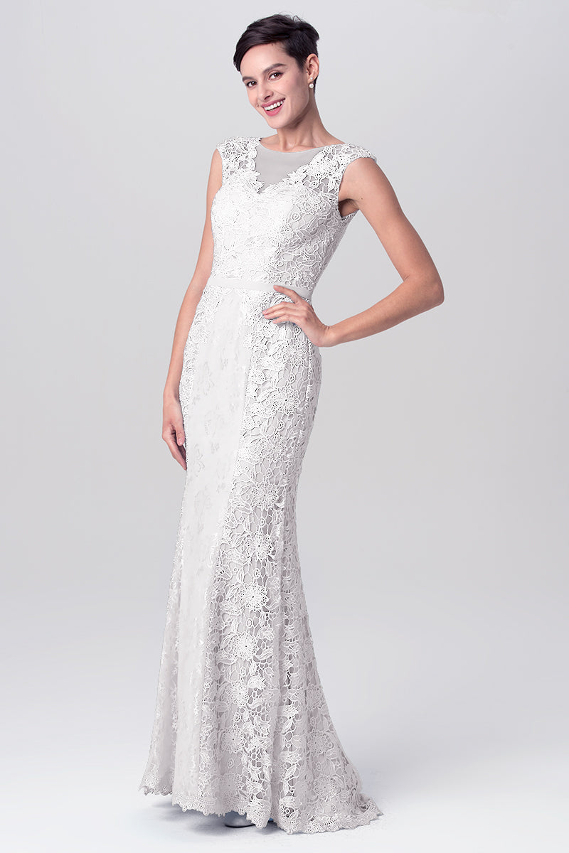 Lace Column Scoop Neck Sleeveless Bridesmaid Dress-MB0113115