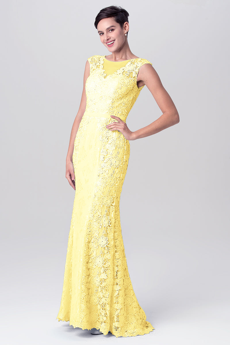 Lace Column Scoop Neck Sleeveless Bridesmaid Dress-MB0113115