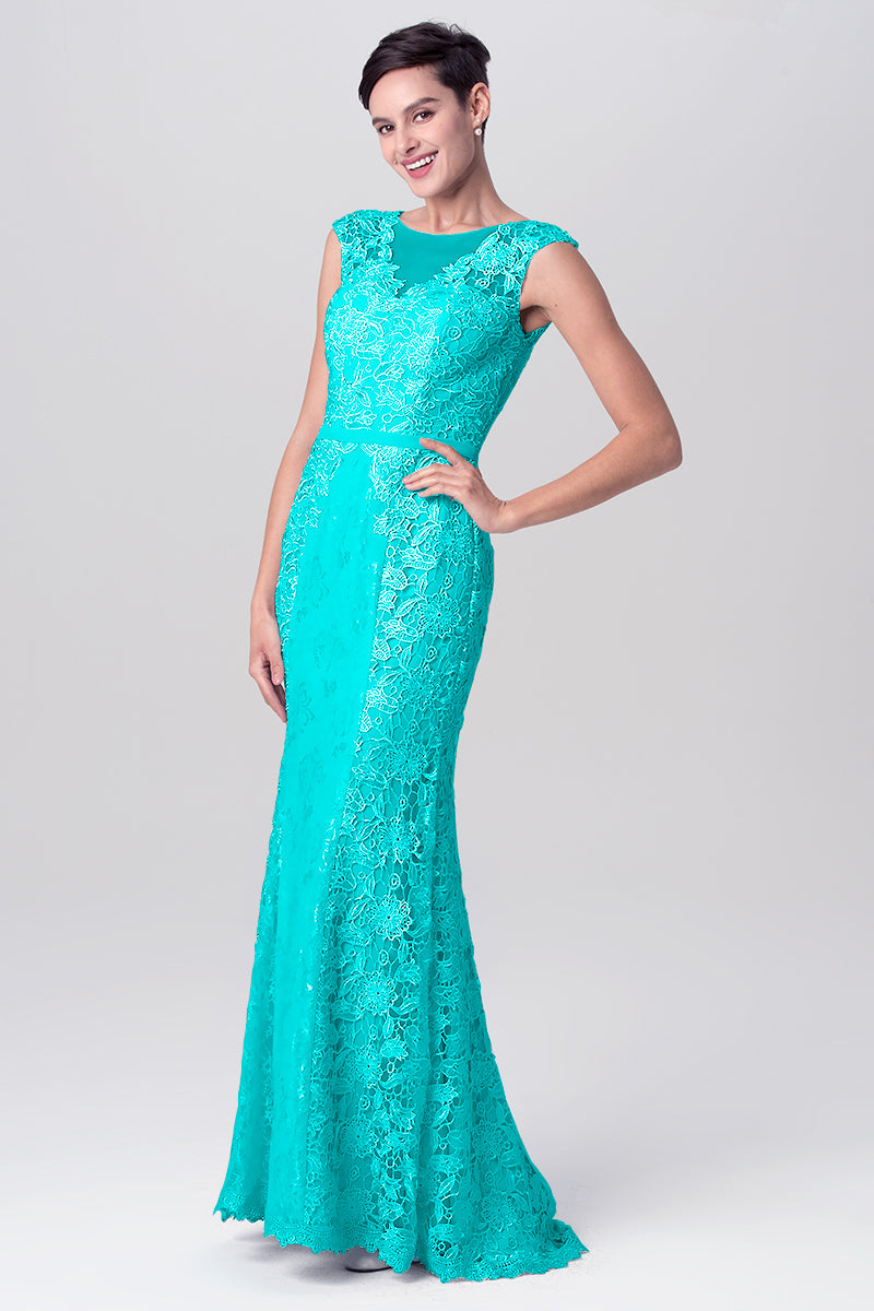 Lace Column Scoop Neck Sleeveless Bridesmaid Dress-MB0113115