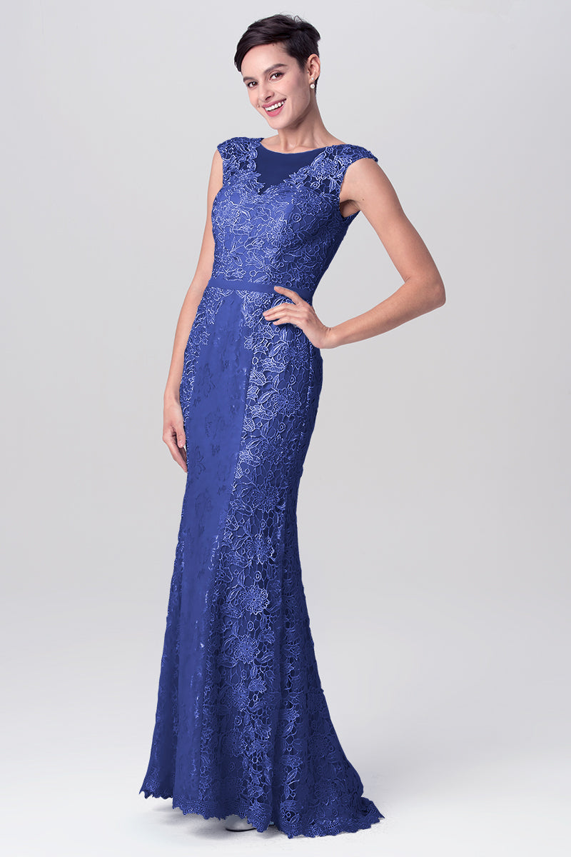 Lace Column Scoop Neck Sleeveless Bridesmaid Dress-MB0113115
