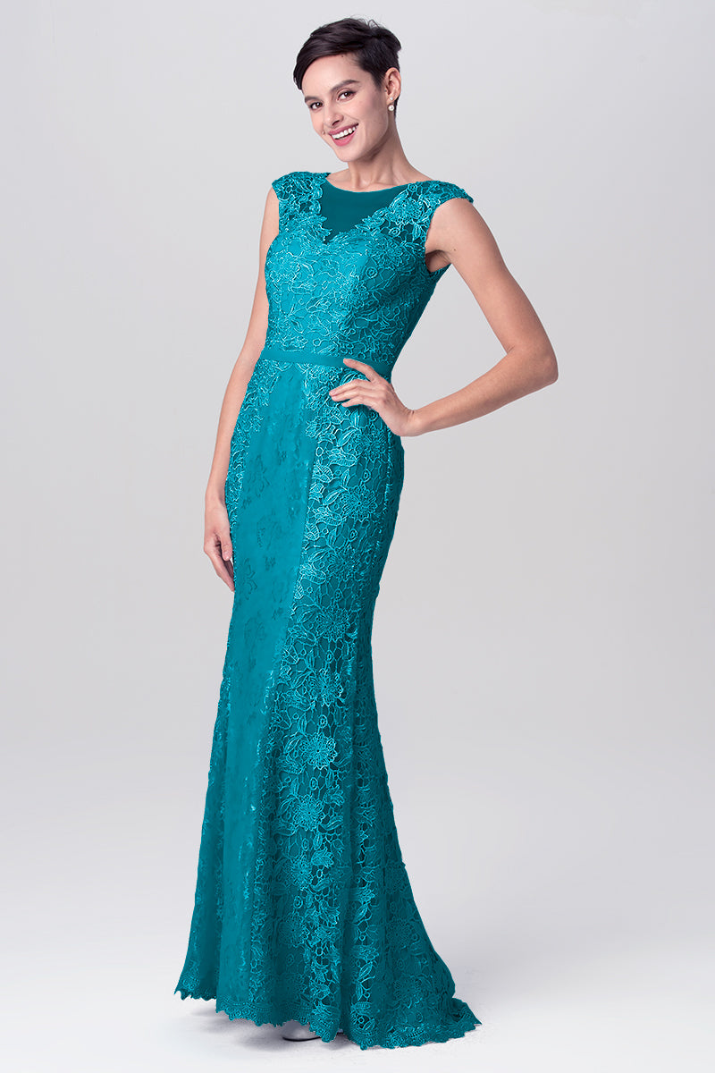 Lace Column Scoop Neck Sleeveless Bridesmaid Dress-MB0113115