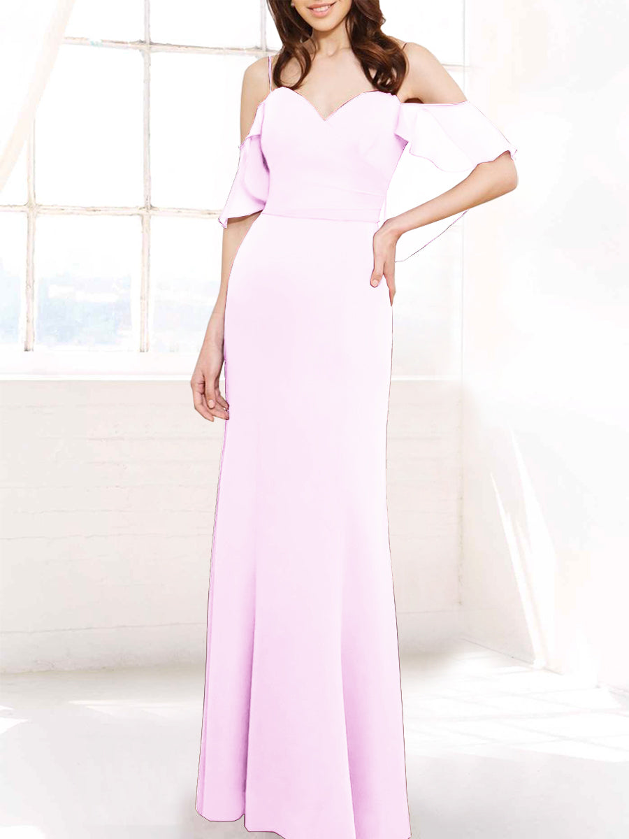 Chiffon Column Off the Shoulder Sleeveless Bridesmaid Dress-MB50112