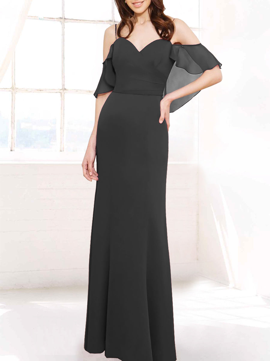 Chiffon Column Off the Shoulder Sleeveless Bridesmaid Dress-MB50112