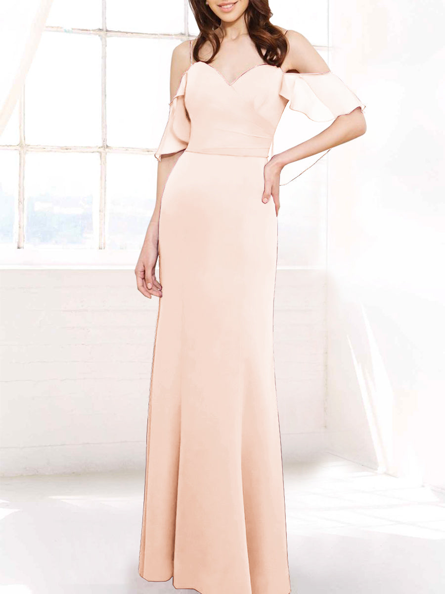 Chiffon Column Off the Shoulder Sleeveless Bridesmaid Dress-MB50112