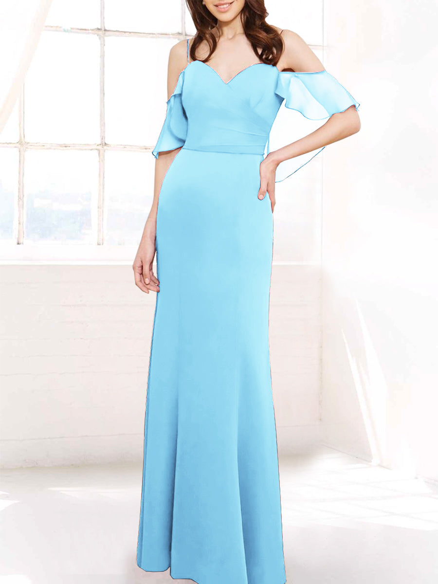 Chiffon Column Off the Shoulder Sleeveless Bridesmaid Dress-MB50112