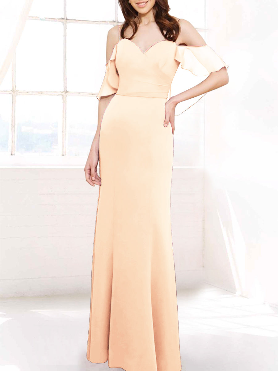 Chiffon Column Off the Shoulder Sleeveless Bridesmaid Dress-MB50112