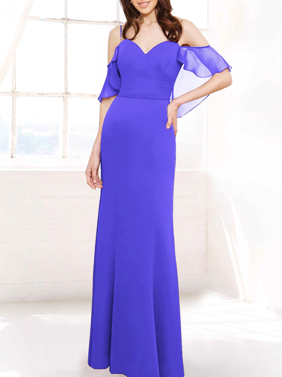 Chiffon Column Off the Shoulder Sleeveless Bridesmaid Dress-MB50112