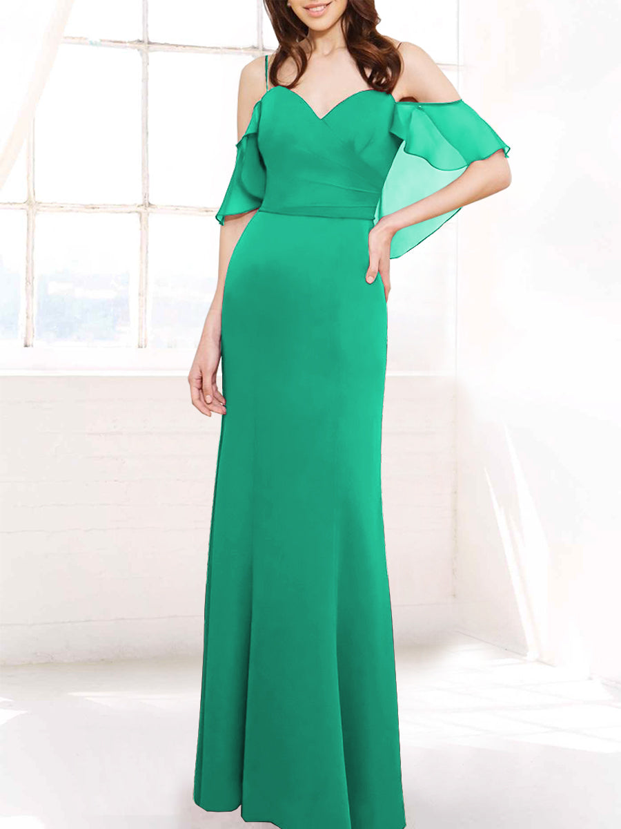 Chiffon Column Off the Shoulder Sleeveless Bridesmaid Dress-MB50112