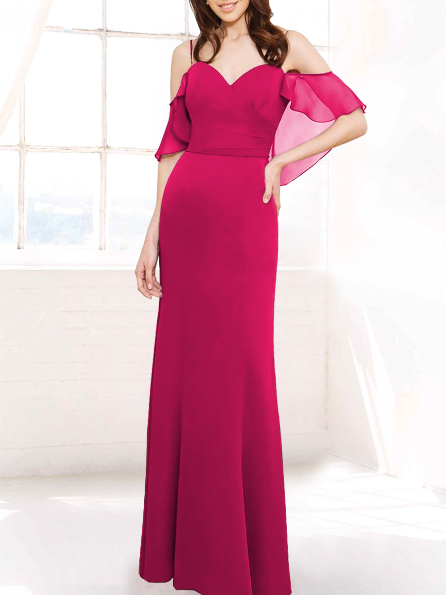Chiffon Column Off the Shoulder Sleeveless Bridesmaid Dress-MB50112
