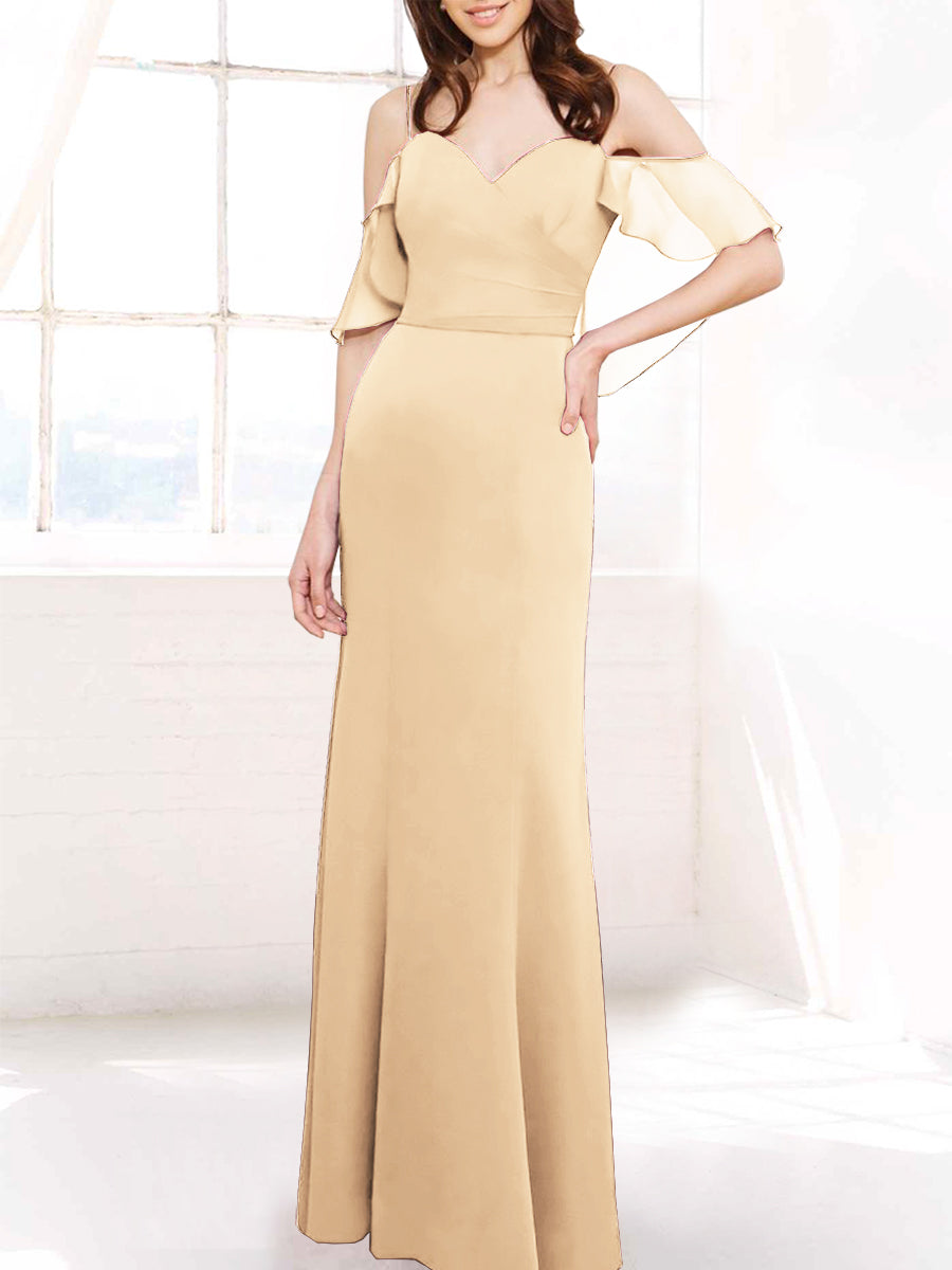 Chiffon Column Off the Shoulder Sleeveless Bridesmaid Dress-MB50112