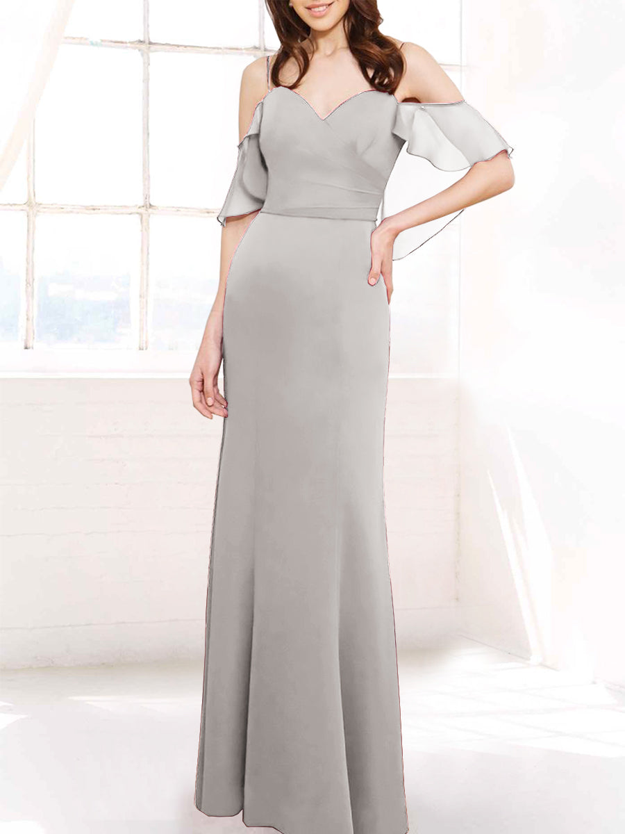 Chiffon Column Off the Shoulder Sleeveless Bridesmaid Dress-MB50112