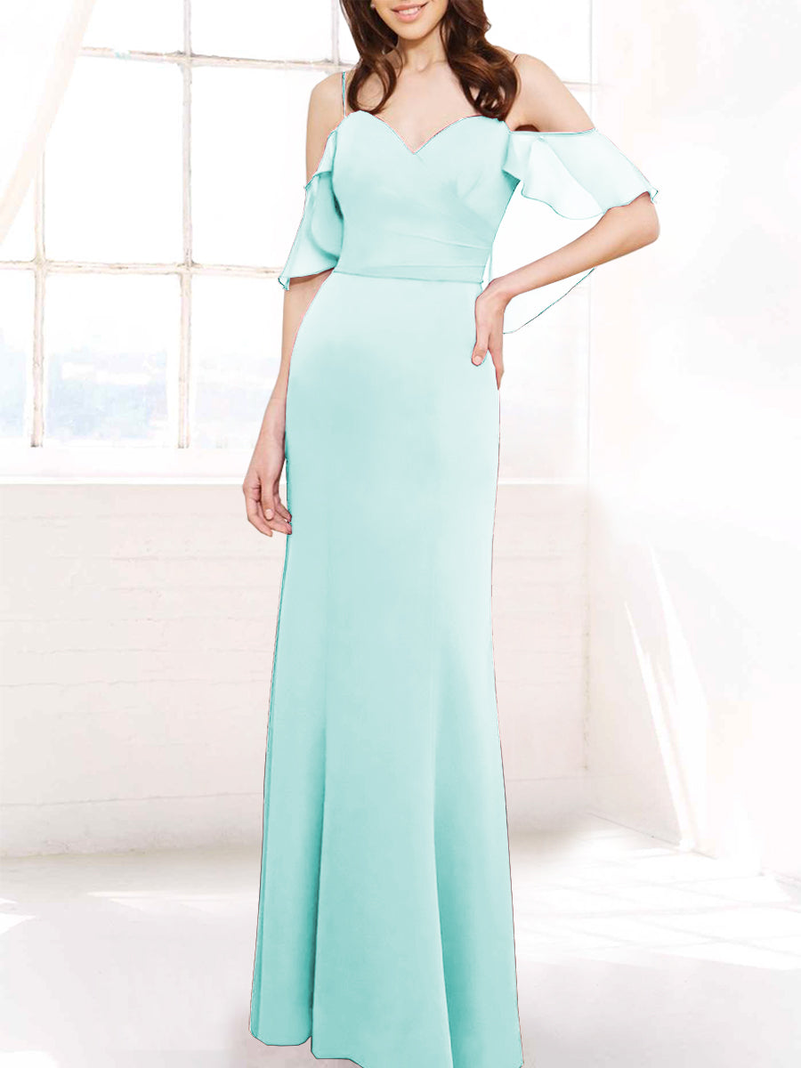 Chiffon Column Off the Shoulder Sleeveless Bridesmaid Dress-MB50112