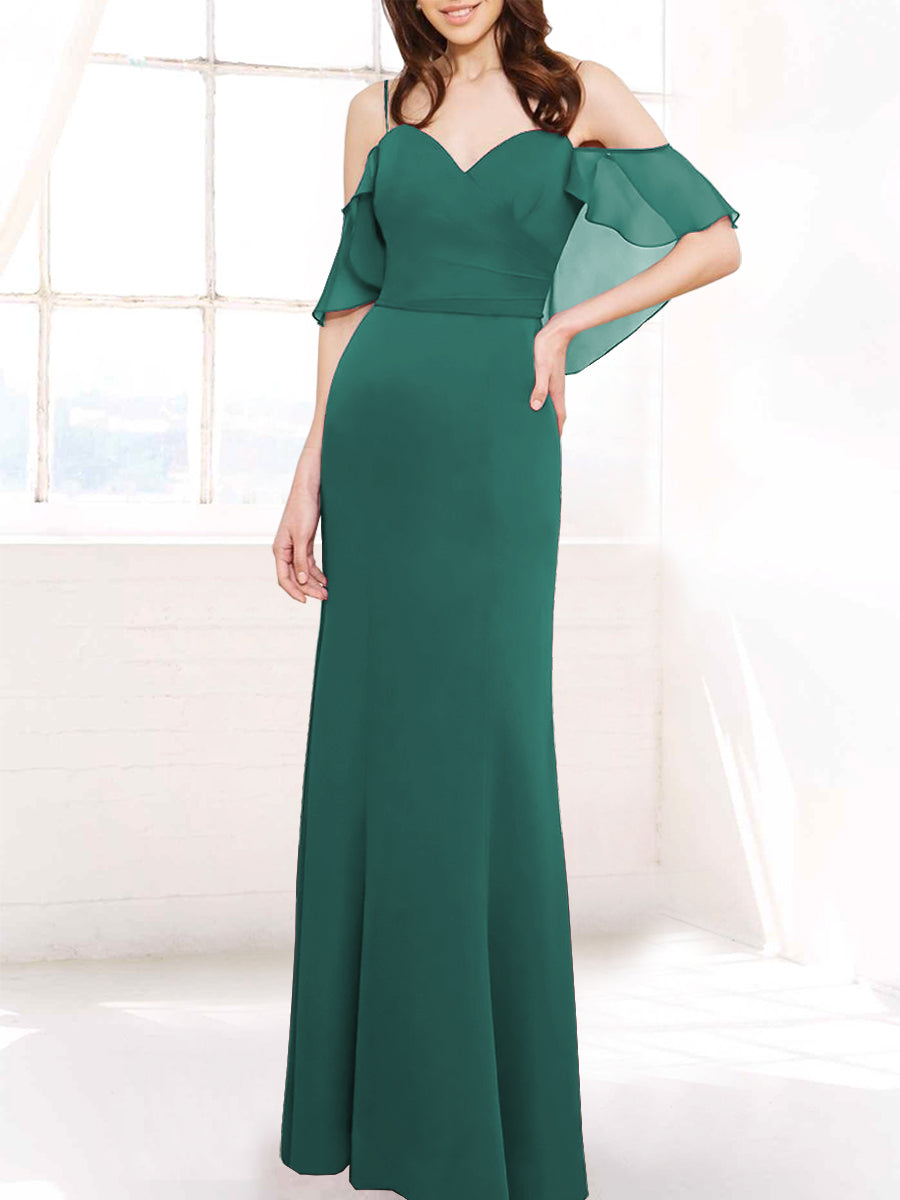 Chiffon Column Off the Shoulder Sleeveless Bridesmaid Dress-MB50112