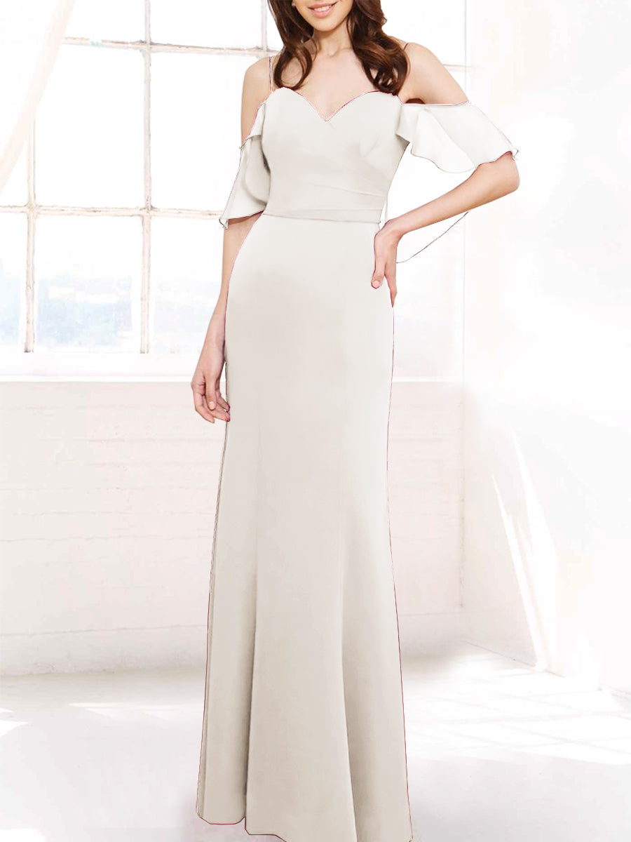 Chiffon Column Off the Shoulder Sleeveless Bridesmaid Dress-MB50112