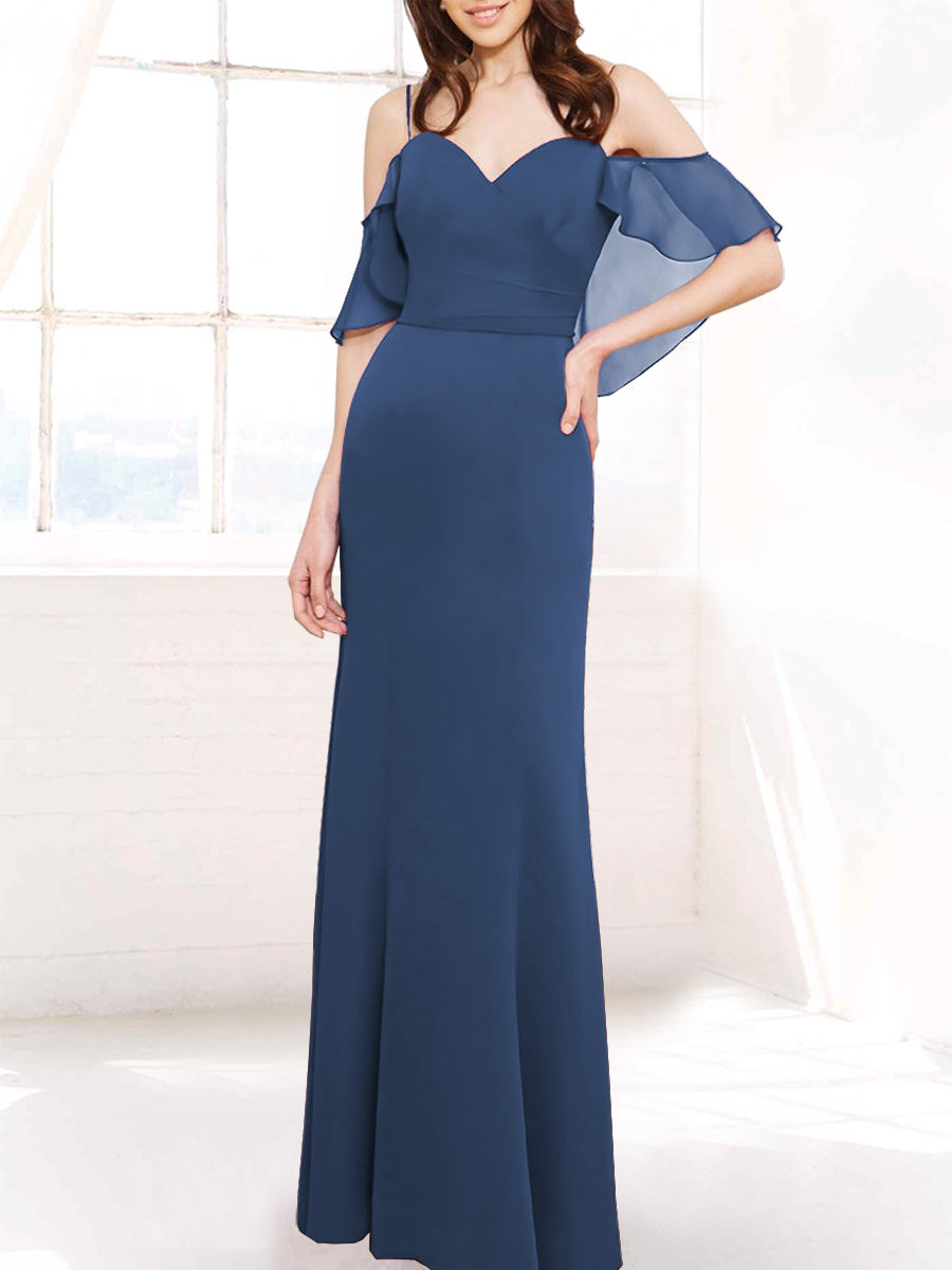 Chiffon Column Off the Shoulder Sleeveless Bridesmaid Dress-MB50112
