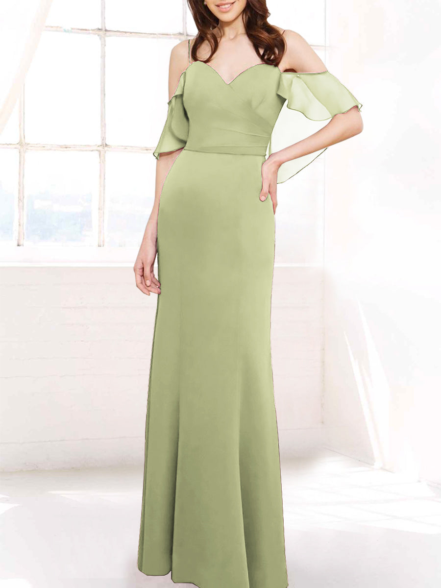 Chiffon Column Off the Shoulder Sleeveless Bridesmaid Dress-MB50112