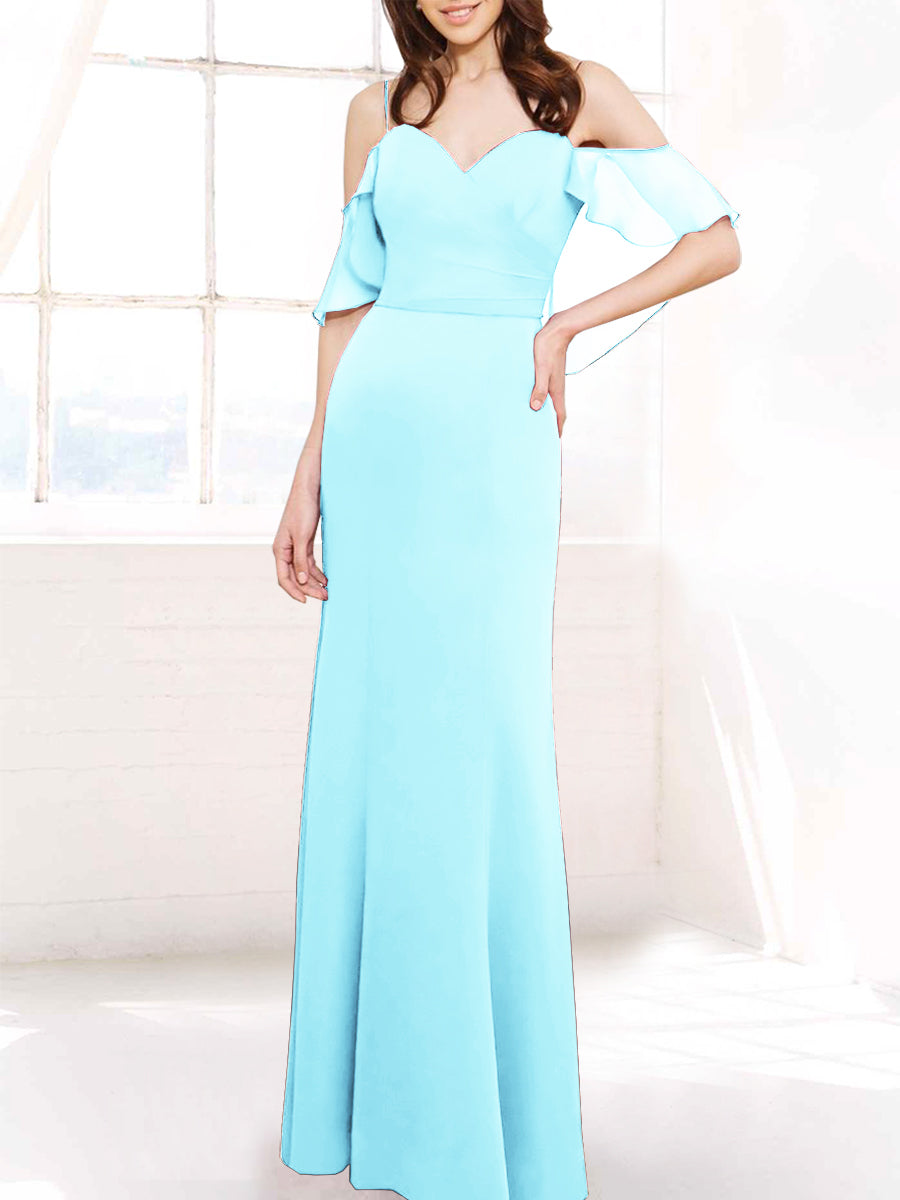 Chiffon Column Off the Shoulder Sleeveless Bridesmaid Dress-MB50112