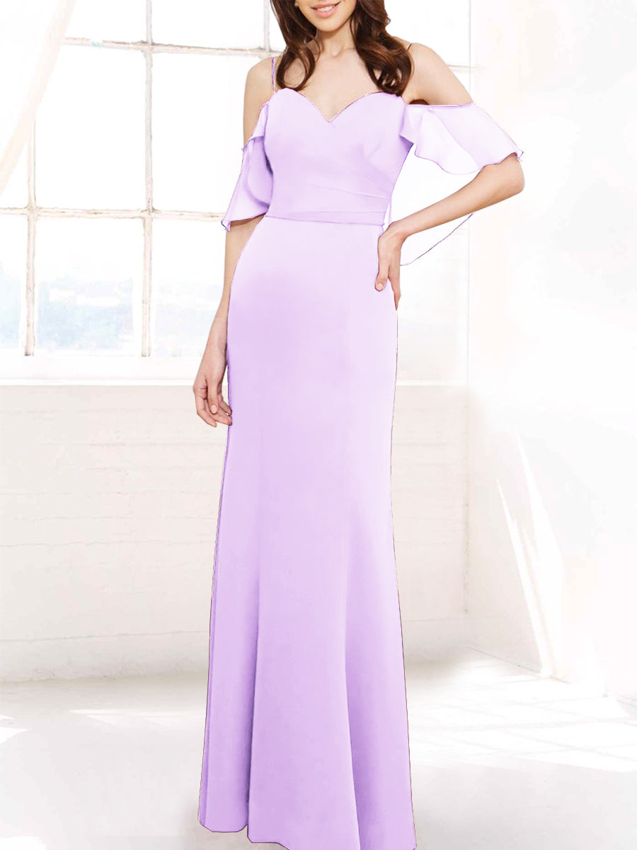 Chiffon Column Off the Shoulder Sleeveless Bridesmaid Dress-MB50112