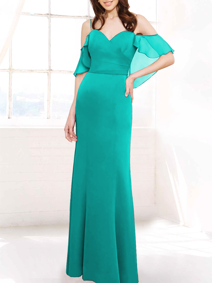 Chiffon Column Off the Shoulder Sleeveless Bridesmaid Dress-MB50112