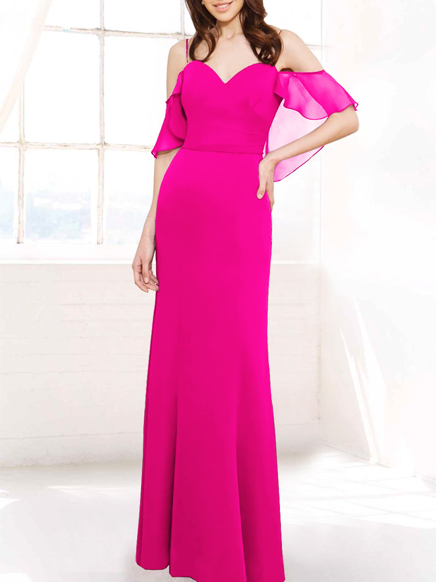 Chiffon Column Off the Shoulder Sleeveless Bridesmaid Dress-MB50112