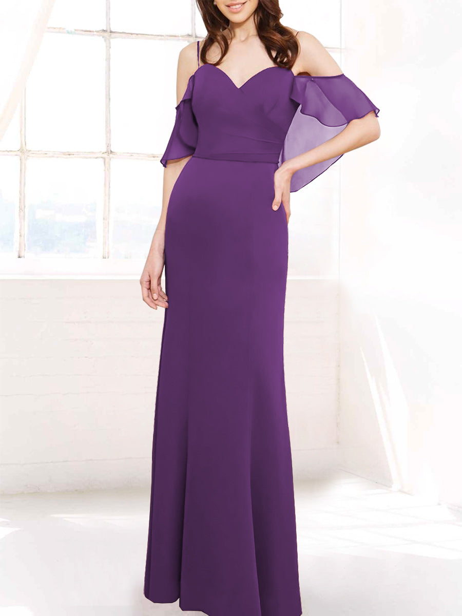 Chiffon Column Off the Shoulder Sleeveless Bridesmaid Dress-MB50112