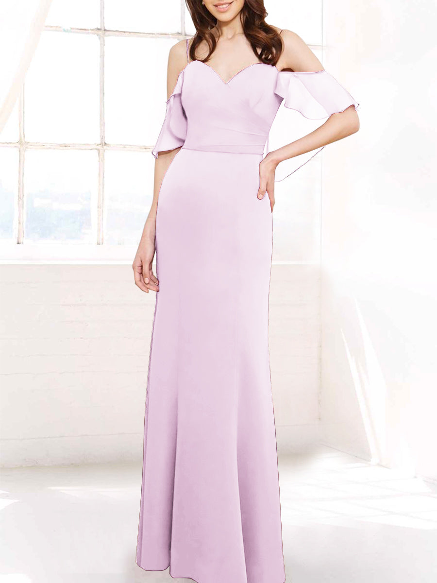 Chiffon Column Off the Shoulder Sleeveless Bridesmaid Dress-MB50112