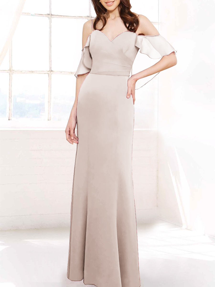 Chiffon Column Off the Shoulder Sleeveless Bridesmaid Dress-MB50112