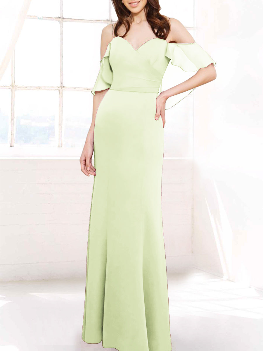 Chiffon Column Off the Shoulder Sleeveless Bridesmaid Dress-MB50112