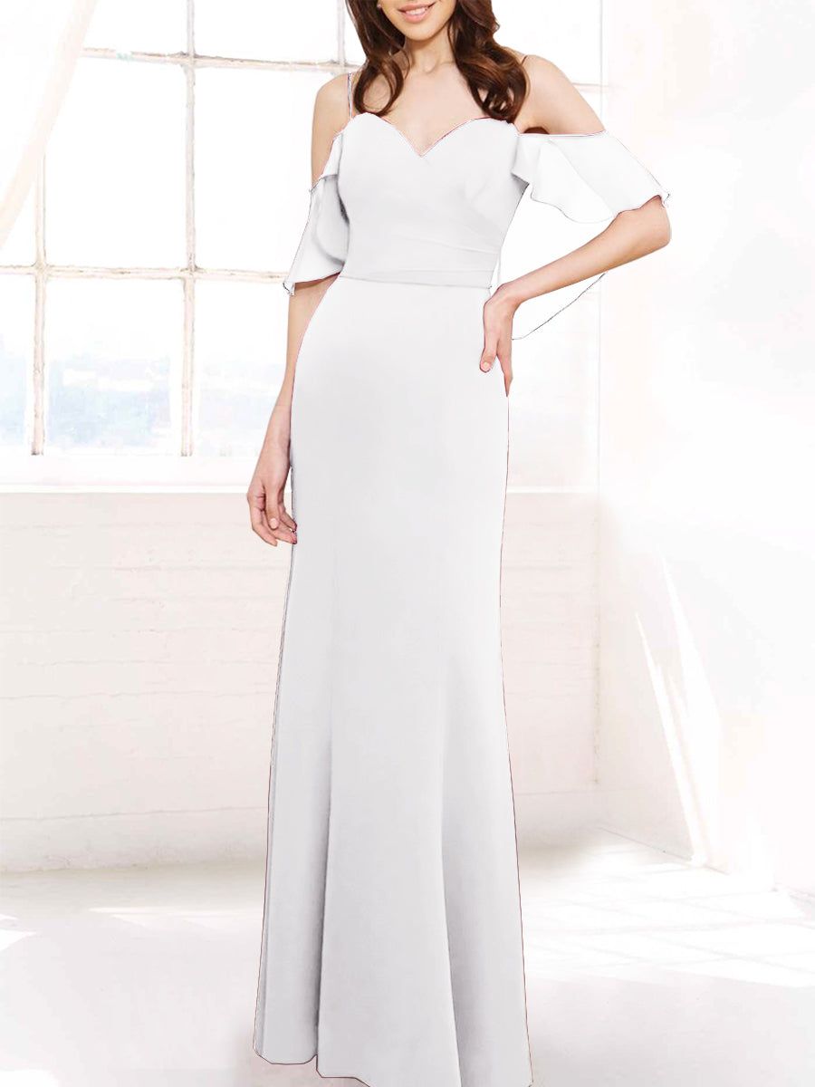 Chiffon Column Off the Shoulder Sleeveless Bridesmaid Dress-MB50112