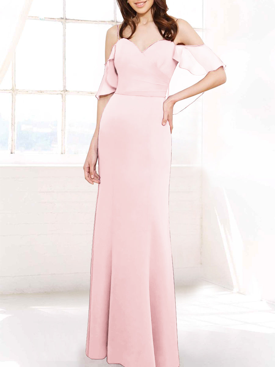 Chiffon Column Off the Shoulder Sleeveless Bridesmaid Dress-MB50112