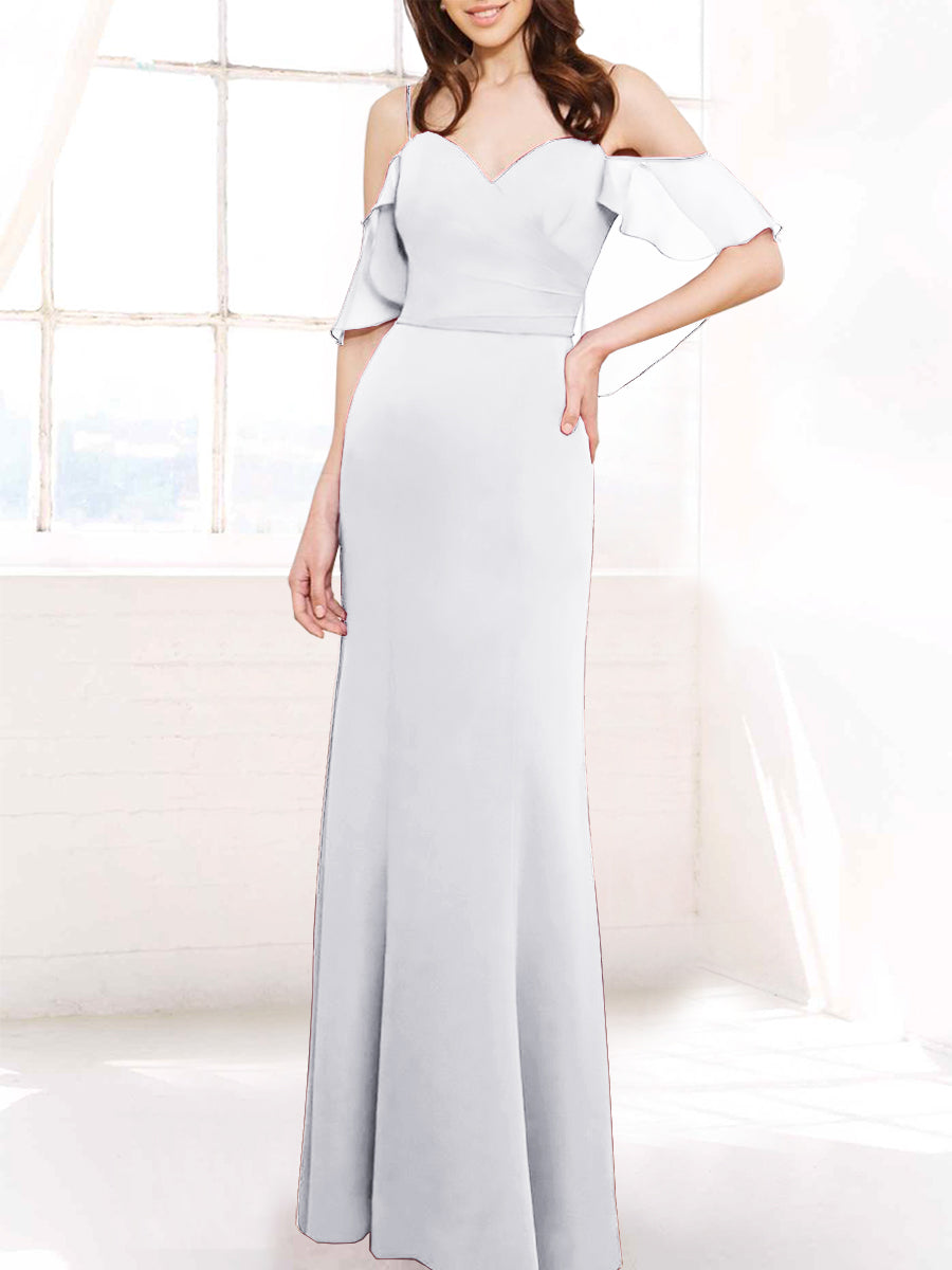 Chiffon Column Off the Shoulder Sleeveless Bridesmaid Dress-MB50112
