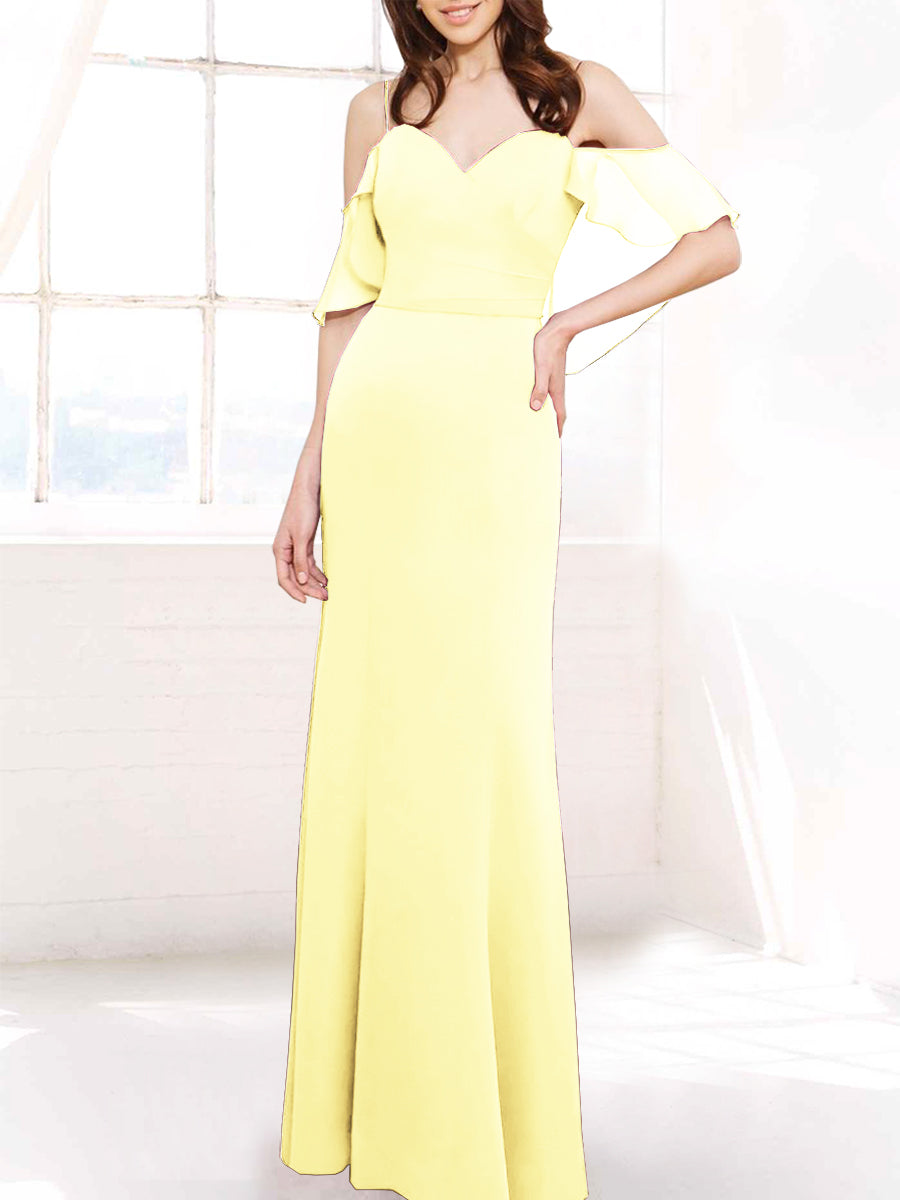 Chiffon Column Off the Shoulder Sleeveless Bridesmaid Dress-MB50112