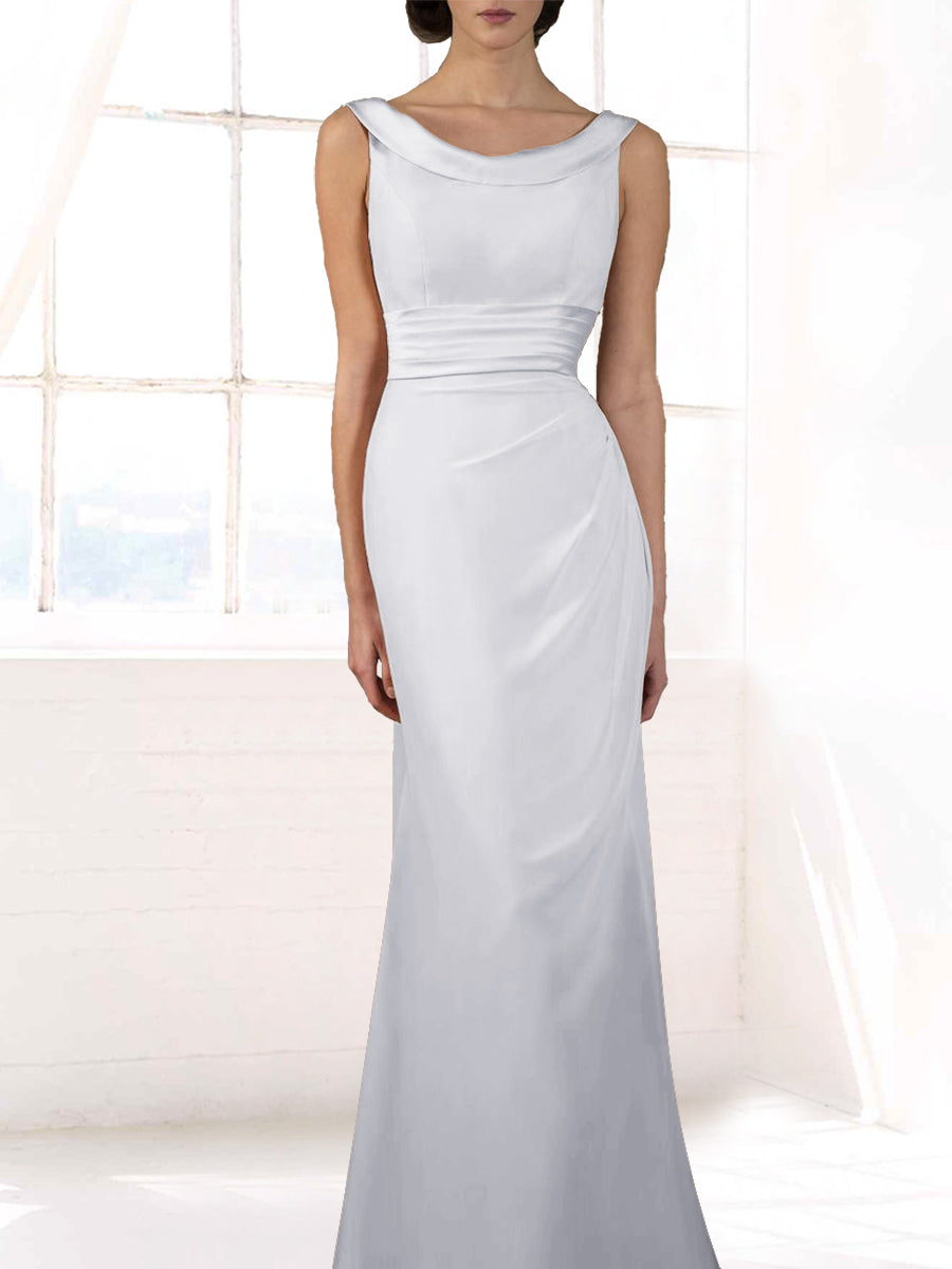 Chiffon Column Boat Neck Sleeveless Bridesmaid Dress-MB50118