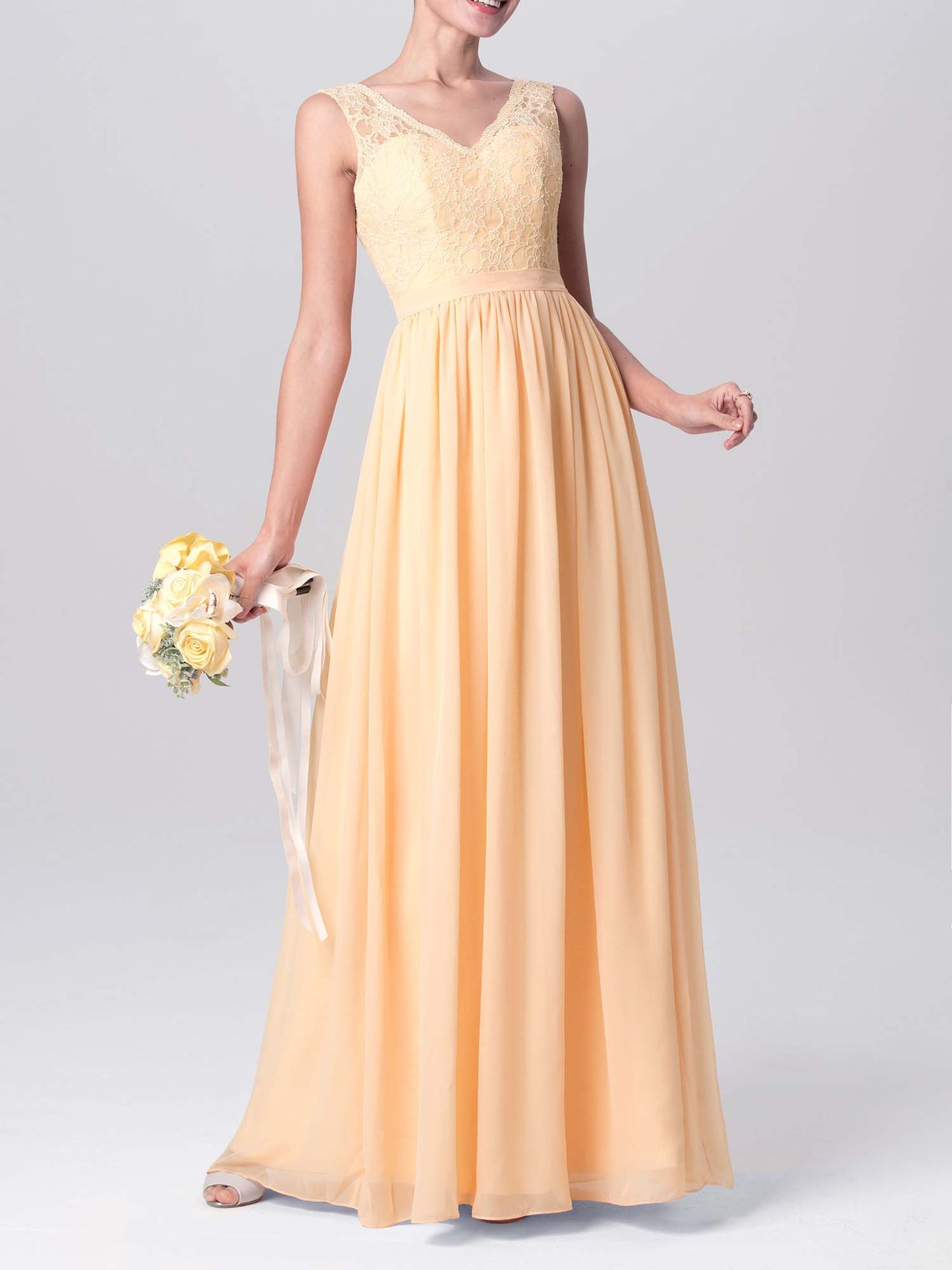 Chiffon Column V-Neck Sleeveless Bridesmaid Dress-MB0113100