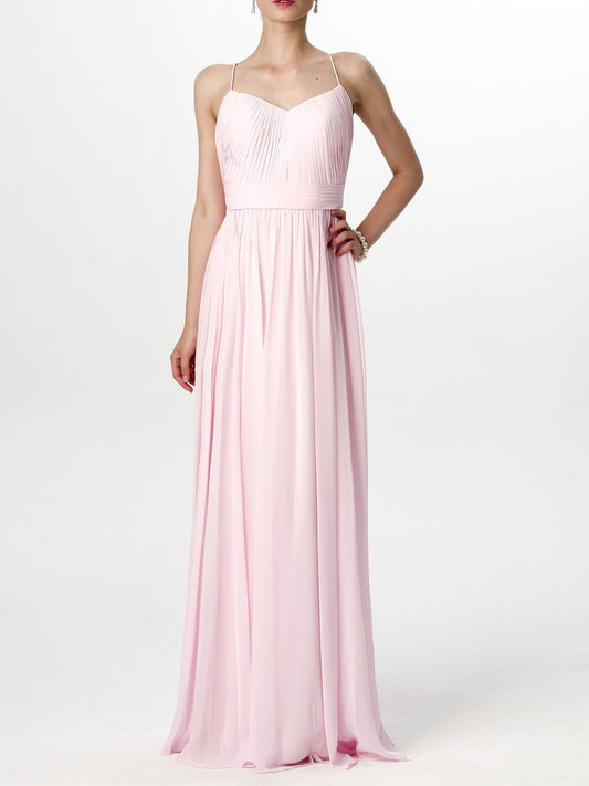 Chiffon Column Spaghetti Straps Sleeveless Bridesmaid Dress-MB0113152